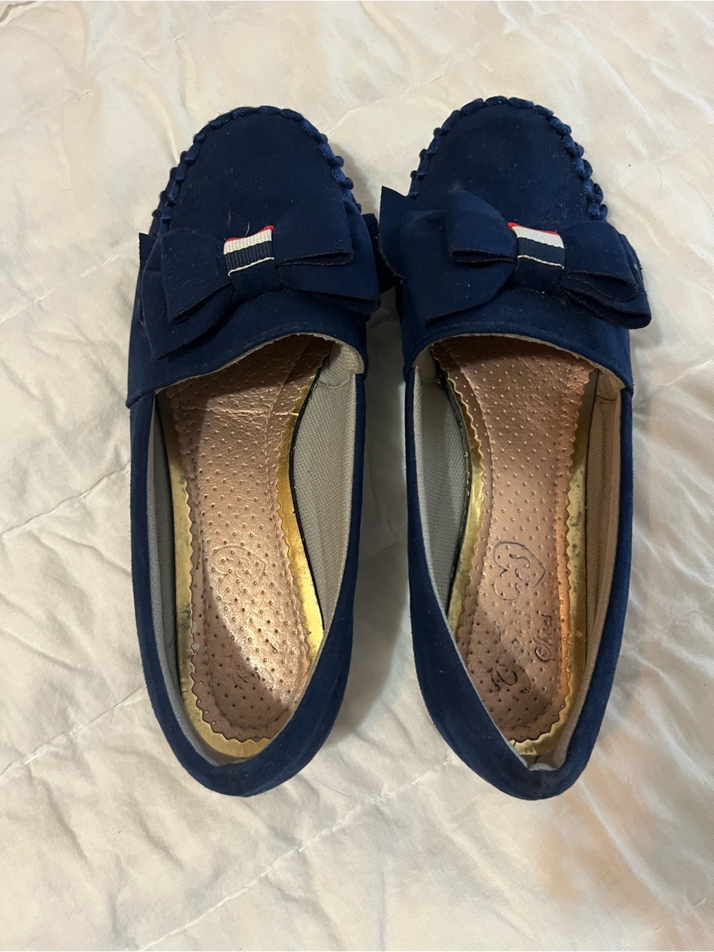Rogue Navy Suede Bow Loafers with Red-White-Blue Trim
